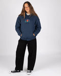 Navy Blue Heavyweight Fleece Hoodie with Embroidered Chest Graphic